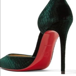 Christian Loubouton Green Croc-Effect Velvet Pumps